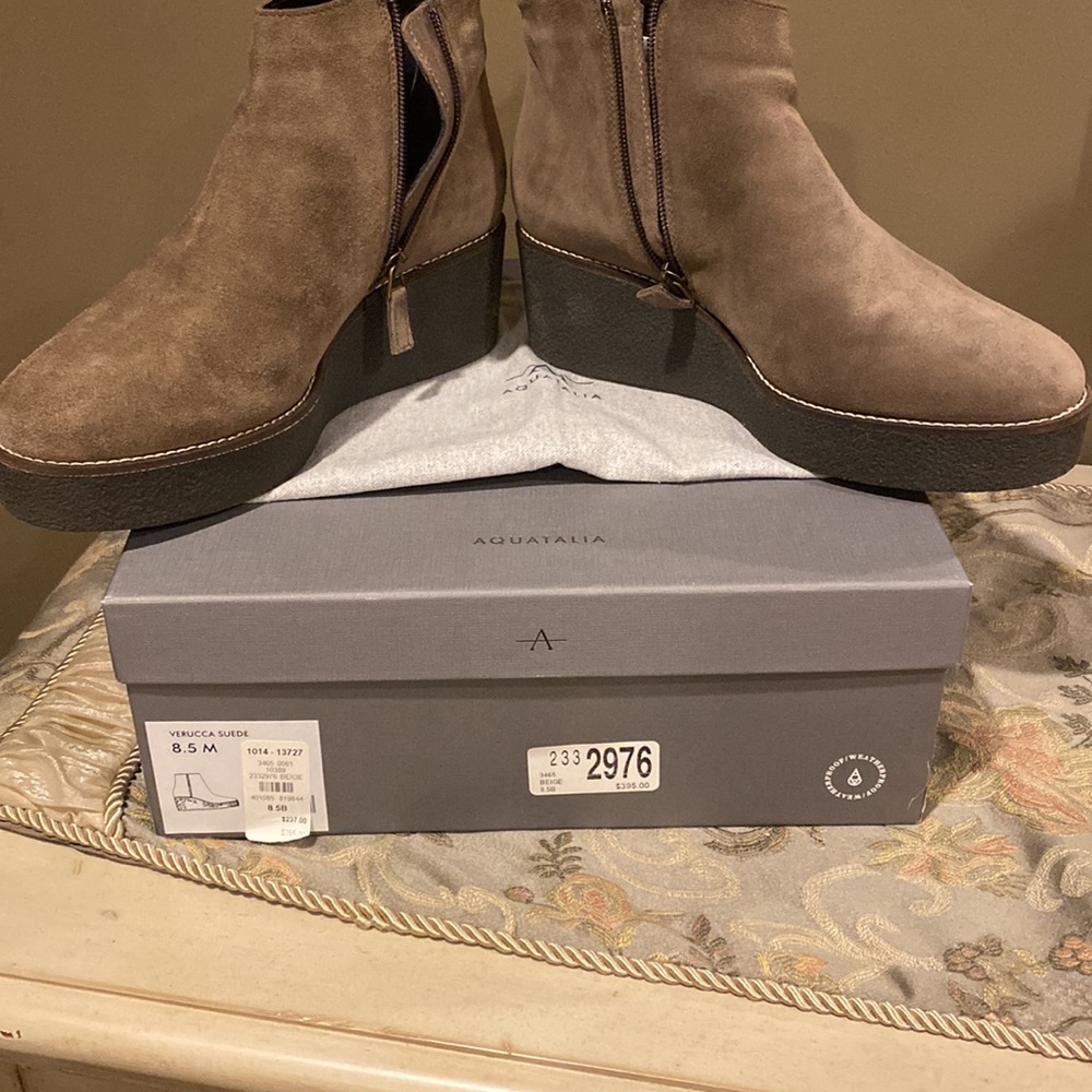 Aquatalia Vina Suede Wedge Platform Ankle Booties; 8.5